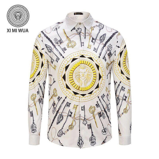 VE Vintage Bianco Men long sleeve shirt with key & Chain Print - Obeezi