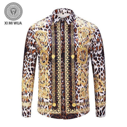 VE Vintage Collection Trim Fit Yellow Glod Mix WIth Tiger Skin Print Shirt - Obeezi