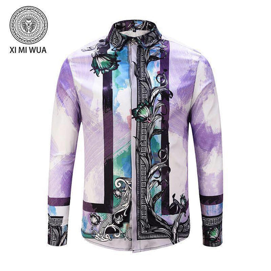 VE Vintage Crucifix Print Silk Multicolor Shirt - Obeezi