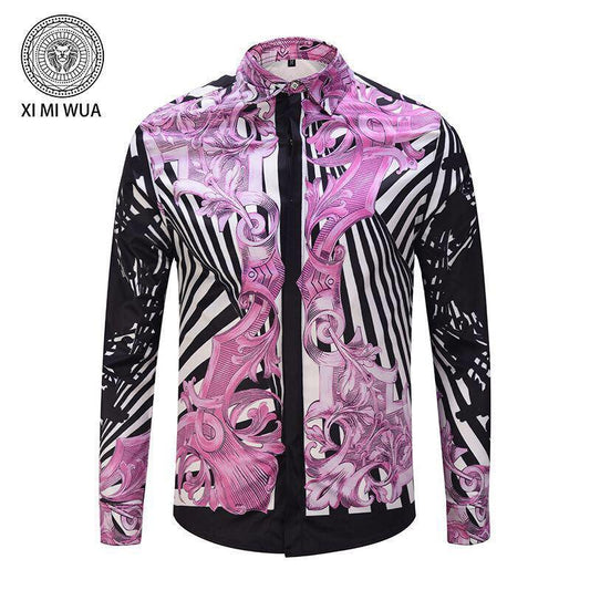 VE Vintage Crucifix Print Silk Purple Black Shirt - Obeezi