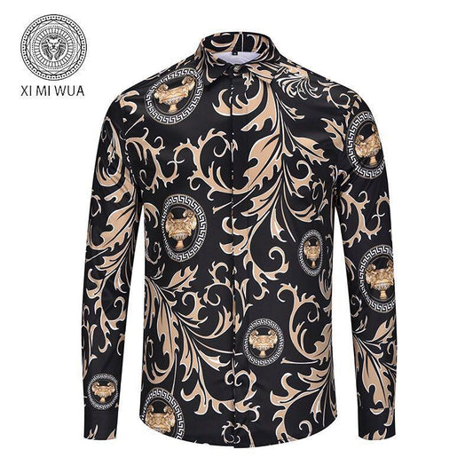 VE Vintage Embellished Baroque Long Sleeved Shirts Brown - Obeezi