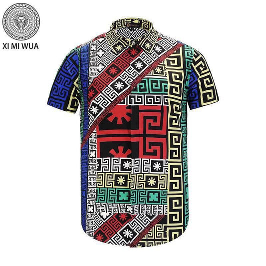 VE Vintage Jagged Baroque multicolor Men's short sleeve shirt - Obeezi