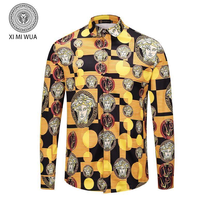 VE Vintage Medusa Pop Foulard Silk Yellow Black Shirt - Obeezi