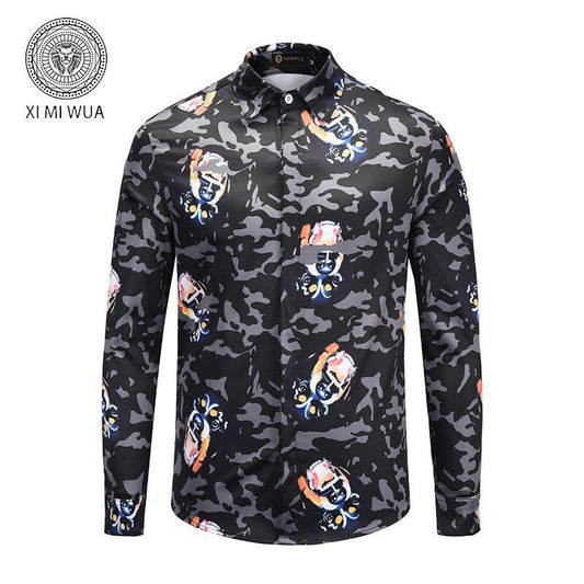 VE Vintage Men's Long sleeve Camo design prints Shirt - Obeezi