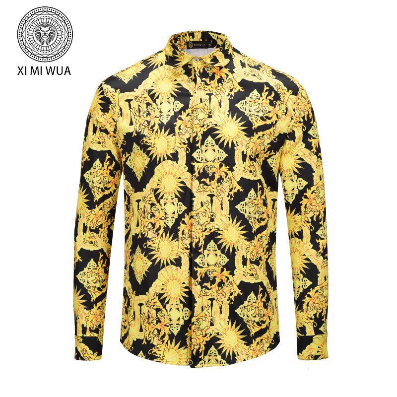 VE Vintage Men's Long sleeve Yellow star design prints Shirt - Obeezi