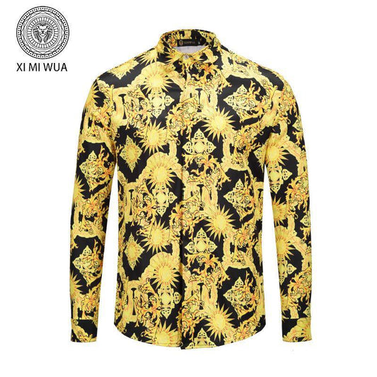 VE Vintage Men's Long sleeve Yellow star design prints Shirt - Obeezi