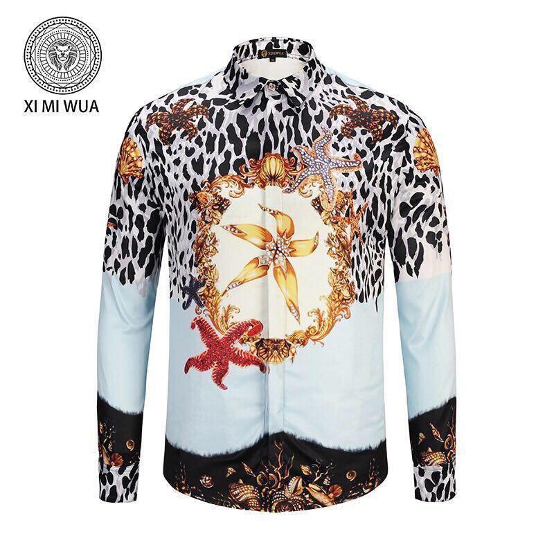 Ve Vintage Men's Patterned Long Sleeve Shirt White/Black/Glod - Obeezi