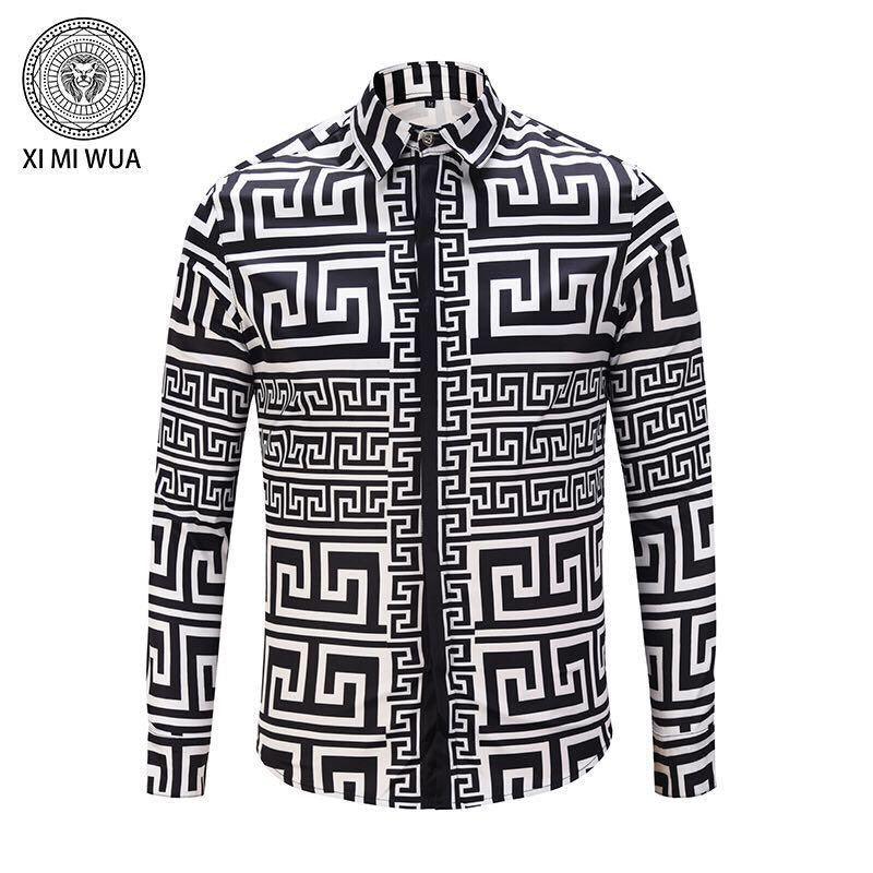 Ve Vintage Men's Printed Long Sleeve Black/White Shirt - Obeezi