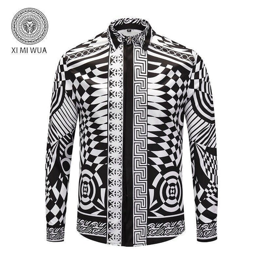 VE Vintage Optillusion Silk Long Sleeve Shirt-Black and White - Obeezi