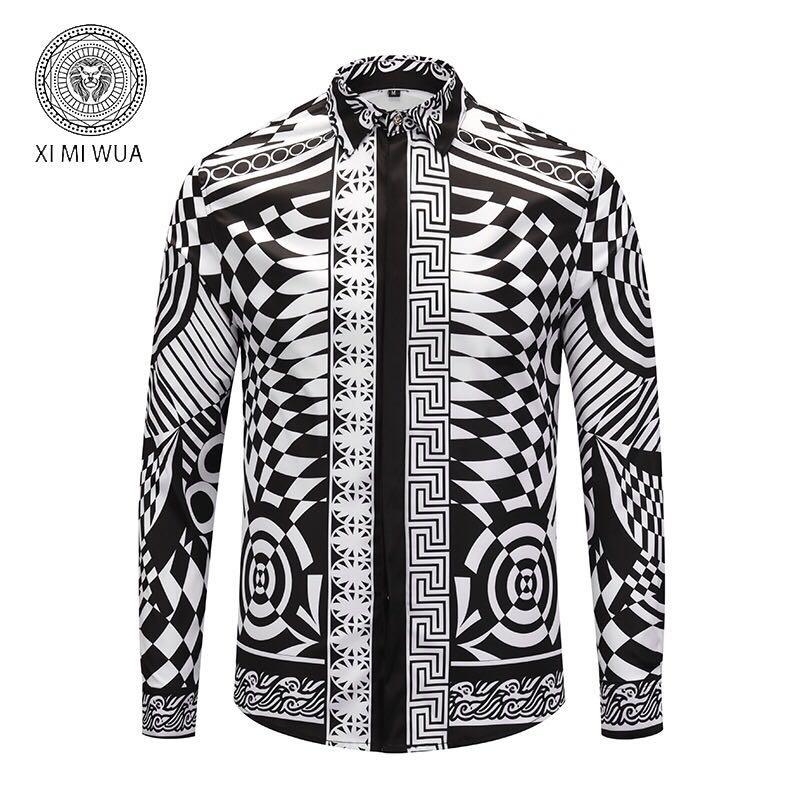 VE Vintage Optillusion Silk Long Sleeve Shirt-Black and White - Obeezi