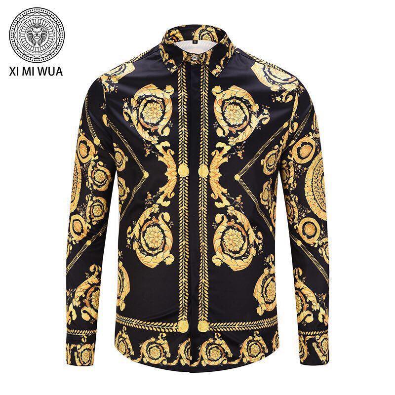 Ve Vintage Printed Long Sleeve Trim Fit Black Yellow Shirt - Obeezi