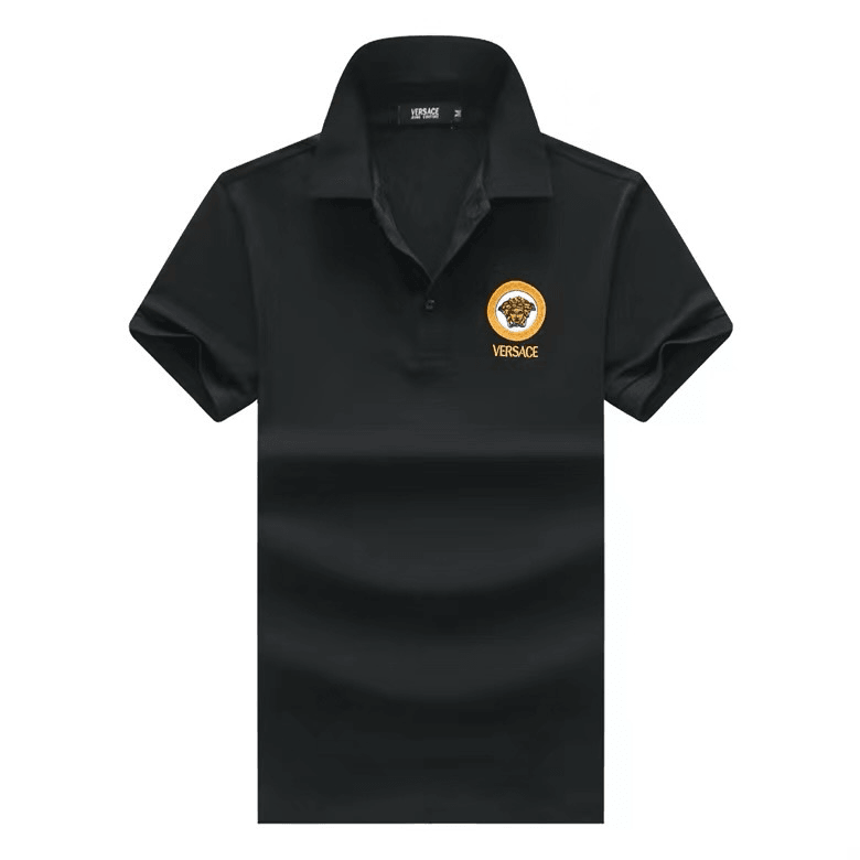 Ver Jeans Couture Designed Monogram Medusa Logo Polo Shirt- Black - Obeezi.com
