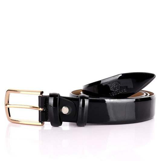 Ver Men's Genuine Glossy Leather Buckle Belt-Black - Obeezi.com