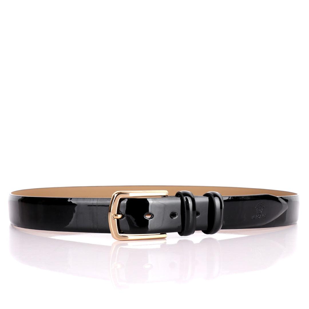 Ver Men's Genuine Glossy Leather Buckle Belt-Black - Obeezi.com