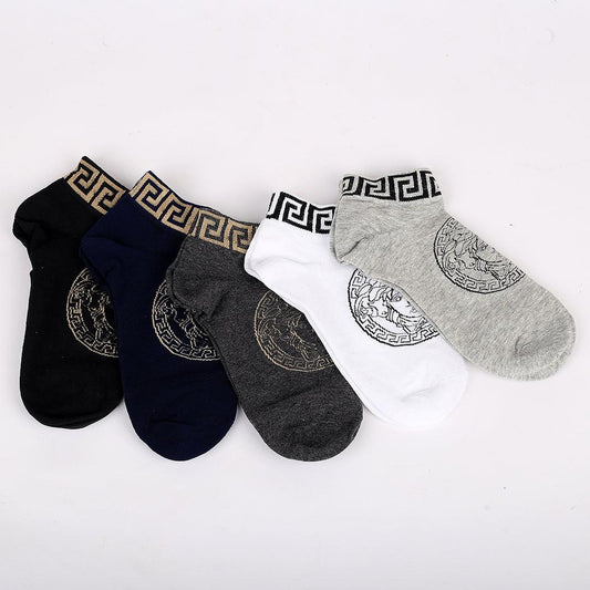 Vers 5 in 1 Cotton Logo Designed Ash, White, Grey, Blue And Black Socks - Obeezi.com