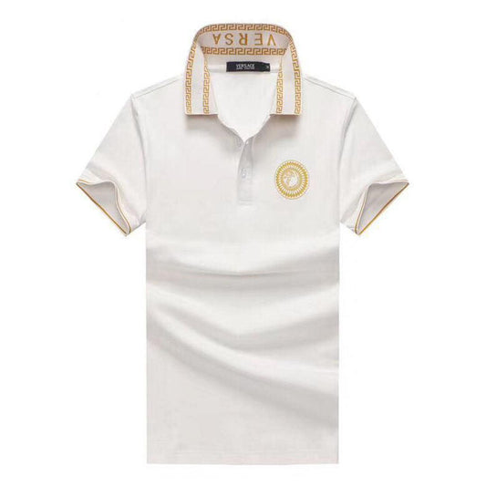 Vers Crested Logo With Collar Design White Polo Shirt - Obeezi