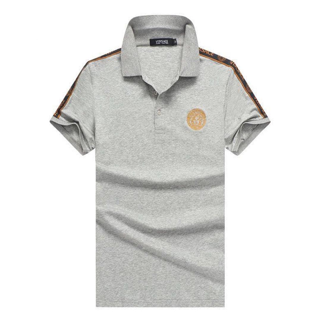 Vers Medusa Embroidered Cotton Polo Shirt-ash - Obeezi