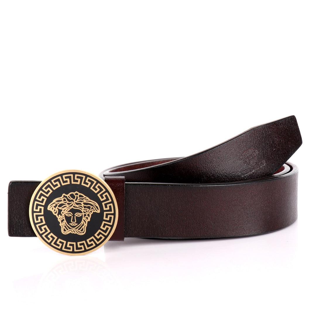 Versace Classic Medusa Round Buckle Belt- Brown - Obeezi.com