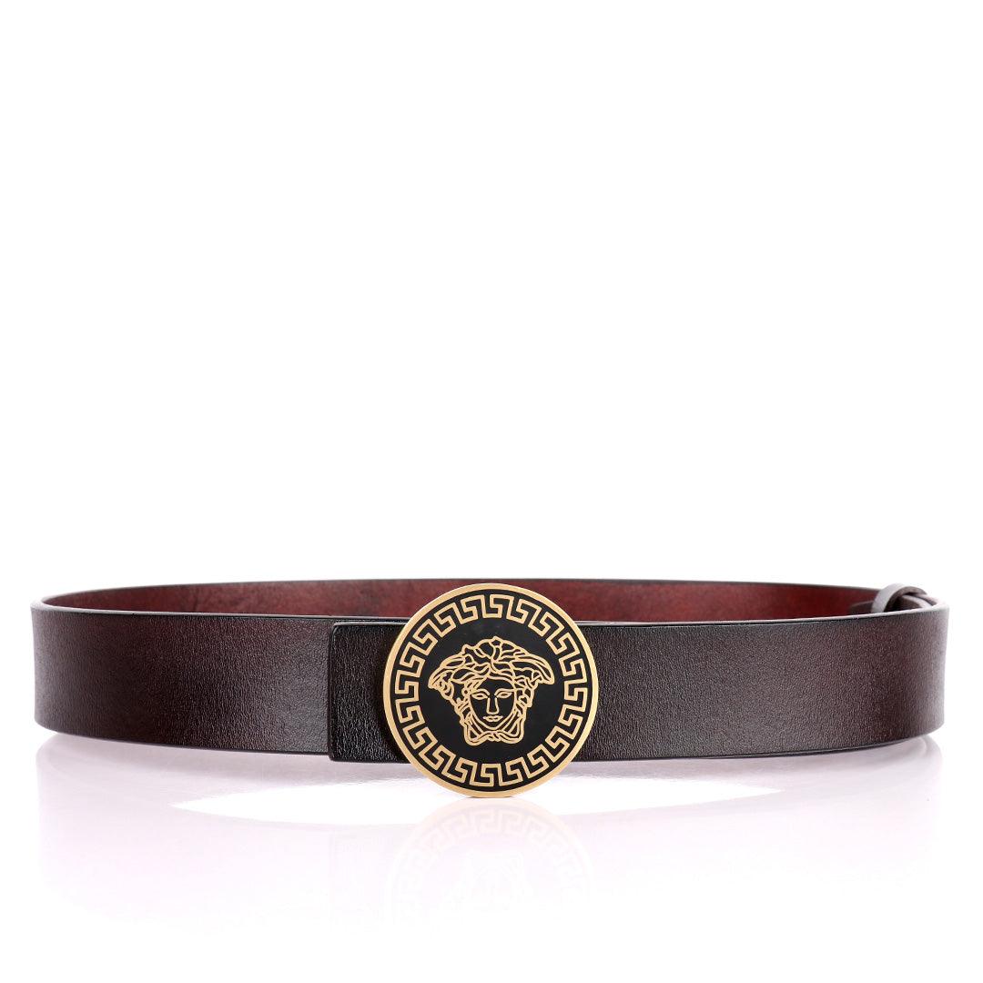 Versace Classic Medusa Round Buckle Belt- Brown - Obeezi.com
