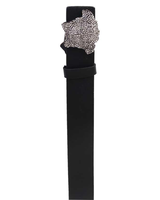 Versace Crystal 3D Medusa Patent Leather Belt - Black - Obeezi.com