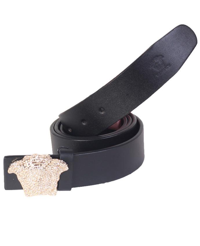 Versace crystal diamond 3D mens medusa head leather belt - Obeezi.com