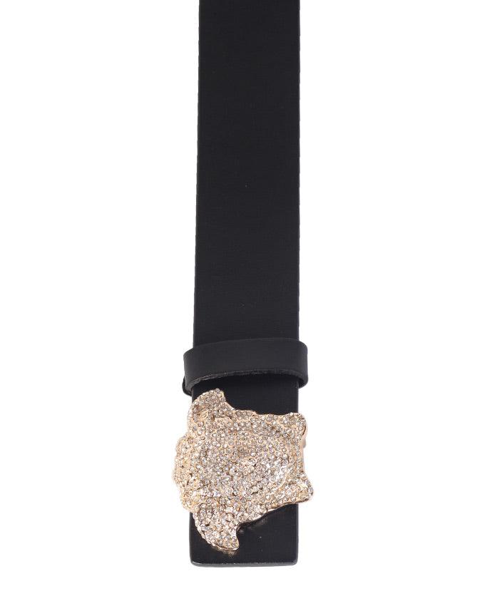 Versace crystal diamond 3D mens medusa head leather belt - Obeezi.com