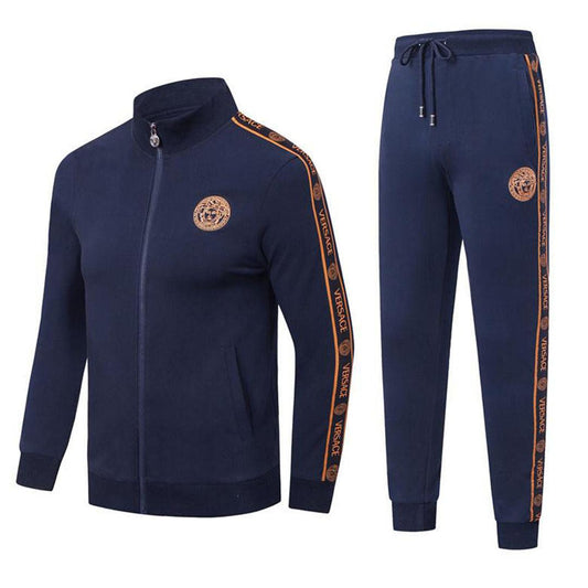Versace Front Logo Tracksuit Long Sleeved Zipper-Navy Blue - Obeezi