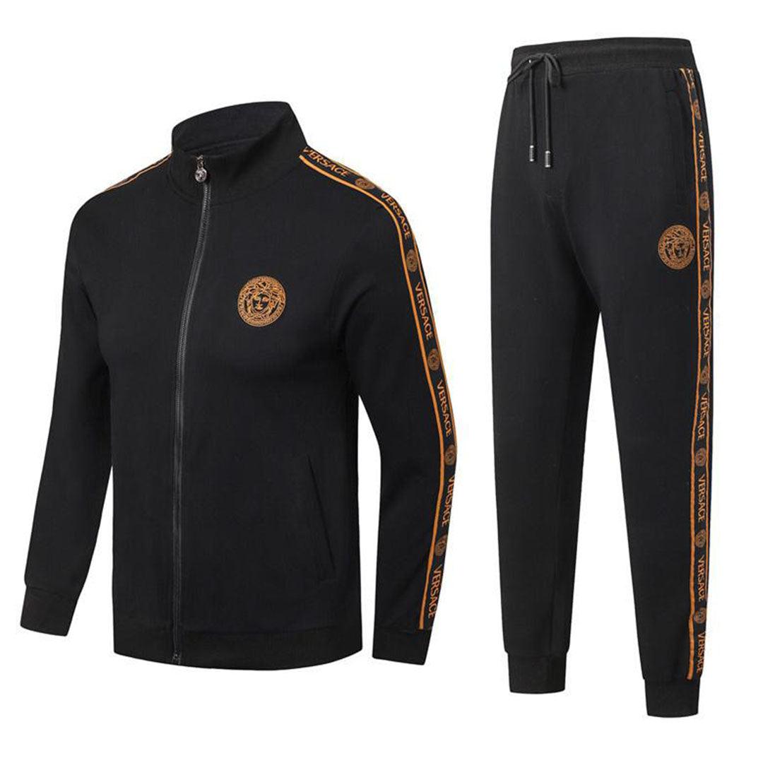 Versace Front Logo Tracksuits Long Sleeved Zipper-Black - Obeezi