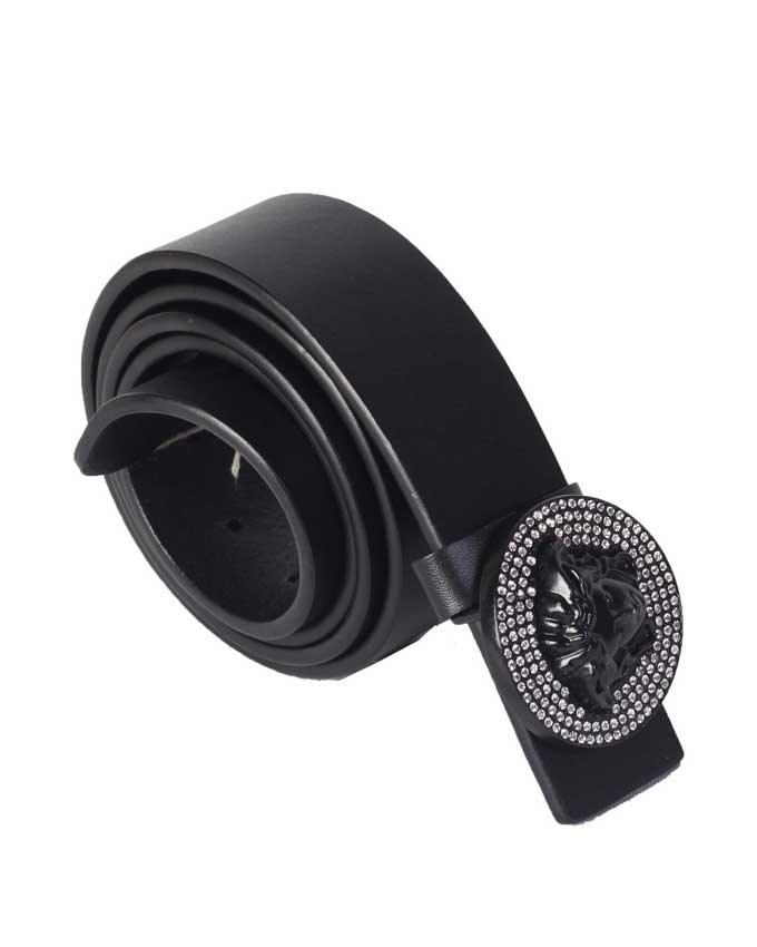 Versace inspired Genuine Leather Unisex Belt Gold Tone Buckle - Black - Obeezi.com