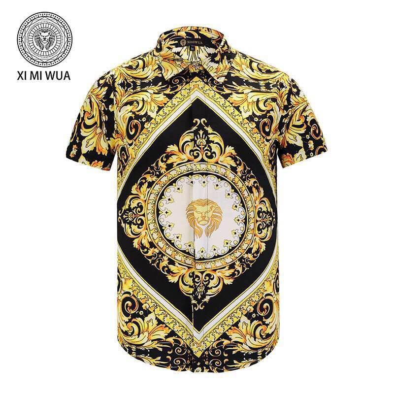 Versace Medusa baroque Men's short sleeve shirt- yellow & black - Obeezi