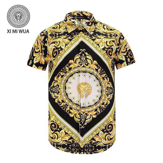 Versace Medusa baroque Men's short sleeve shirt- yellow & black - Obeezi
