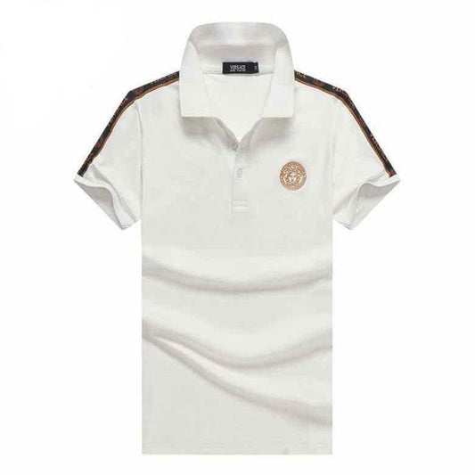 Versace Medusa Embroidered Cotton Polo Shirt-White - Obeezi