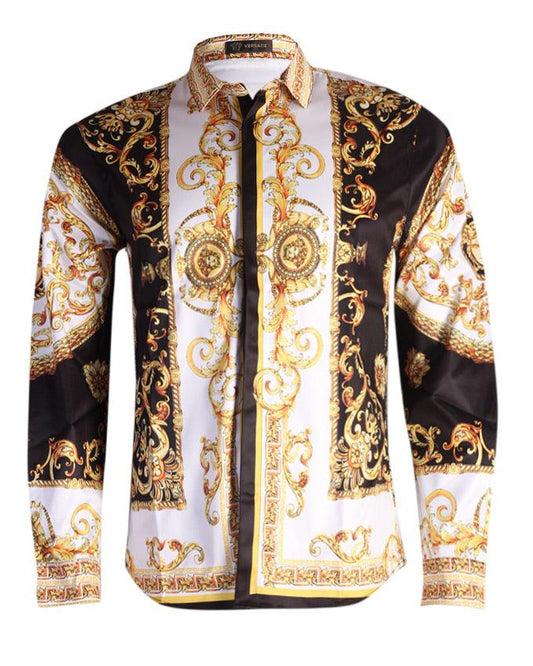 Versace Men's longsleeve Decorated Shirts In floral Golden - Obeezi