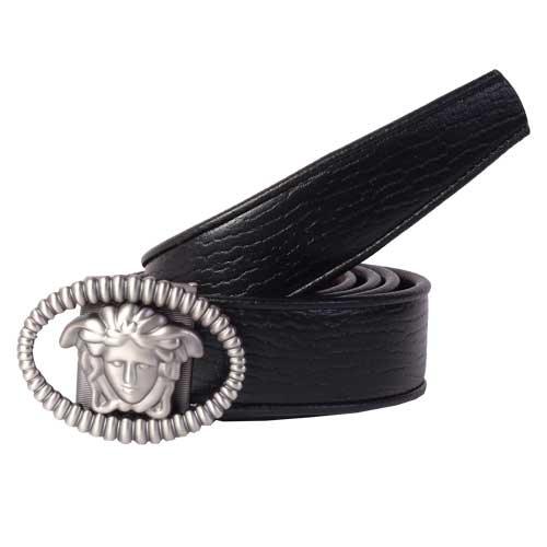 Versace Palazzo Leather Belt With Medusa Buckle Grey - Obeezi.com