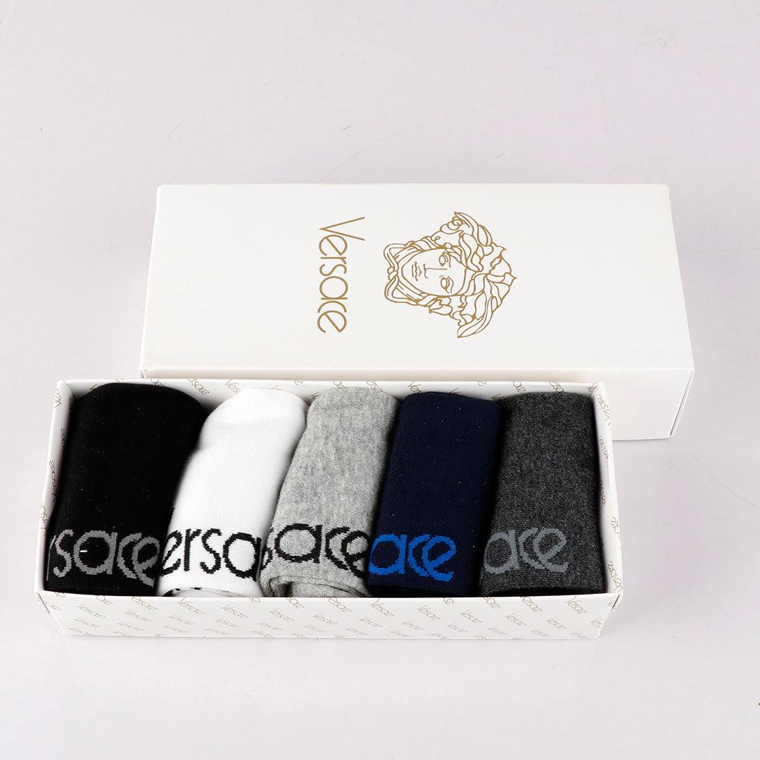 Versace Unisex 5 In 1 Black Grey White Ash Navyblue socks - Obeezi.com