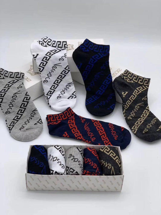 Versace With Crested Logo Black Grey White Blue and Ash socks - Obeezi.com