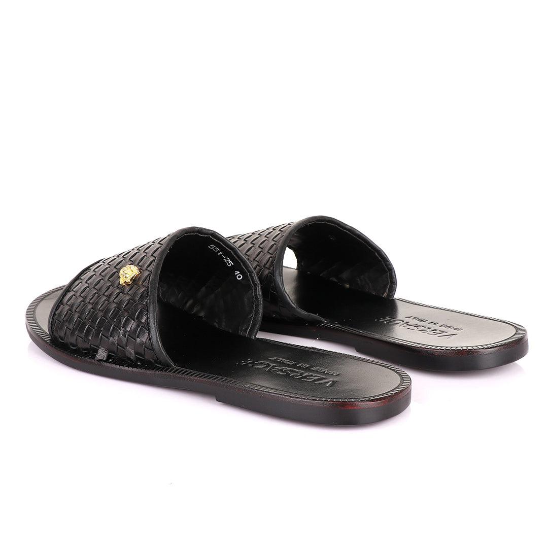 Versace Woven Leather Black Sandals - Obeezi