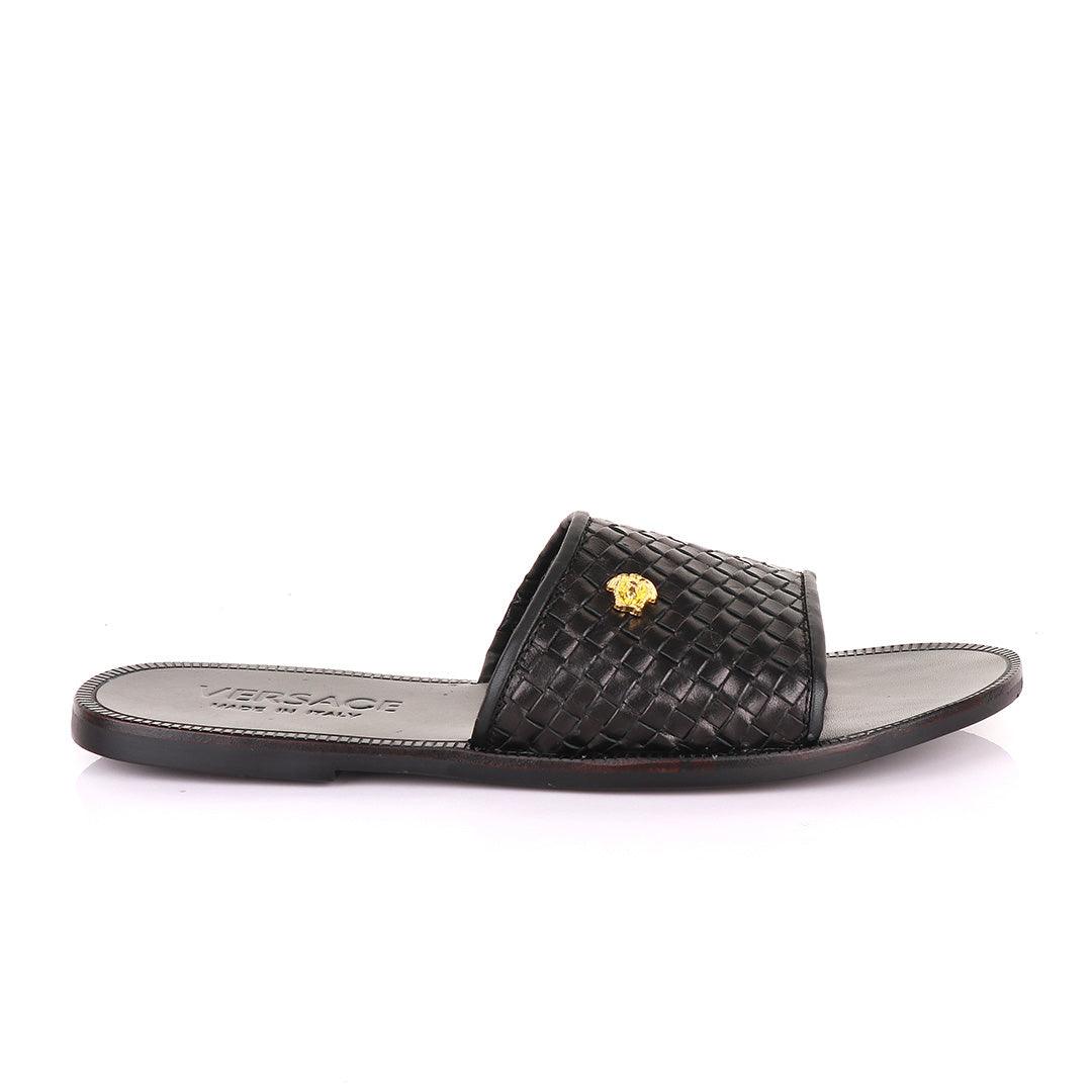 Versace Woven Leather Black Sandals - Obeezi