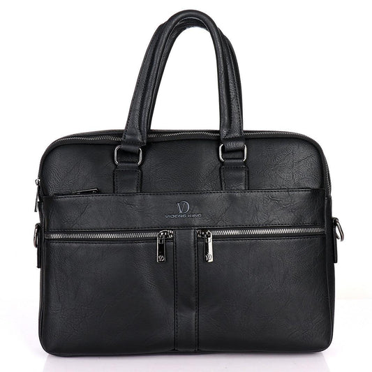Videng King 2.0 Men's Authentic Leather Laptop Bag- Black - Obeezi.com