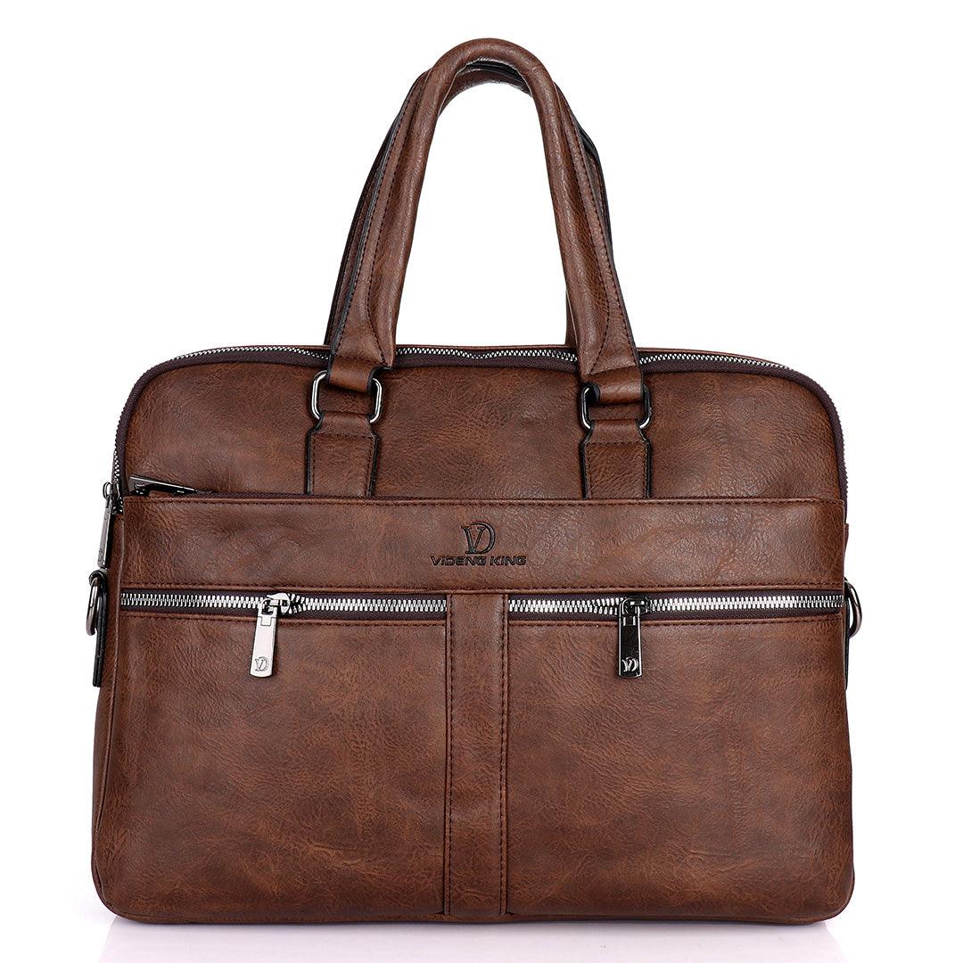 Videng King 2.0 Men's Authentic Leather Laptop Bag- Brown - Obeezi.com