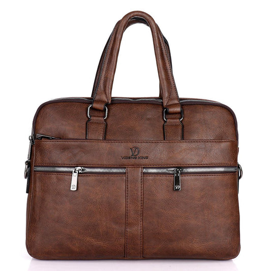 Videng King 2.0 Men's Authentic Leather Laptop Bag- Brown - Obeezi.com