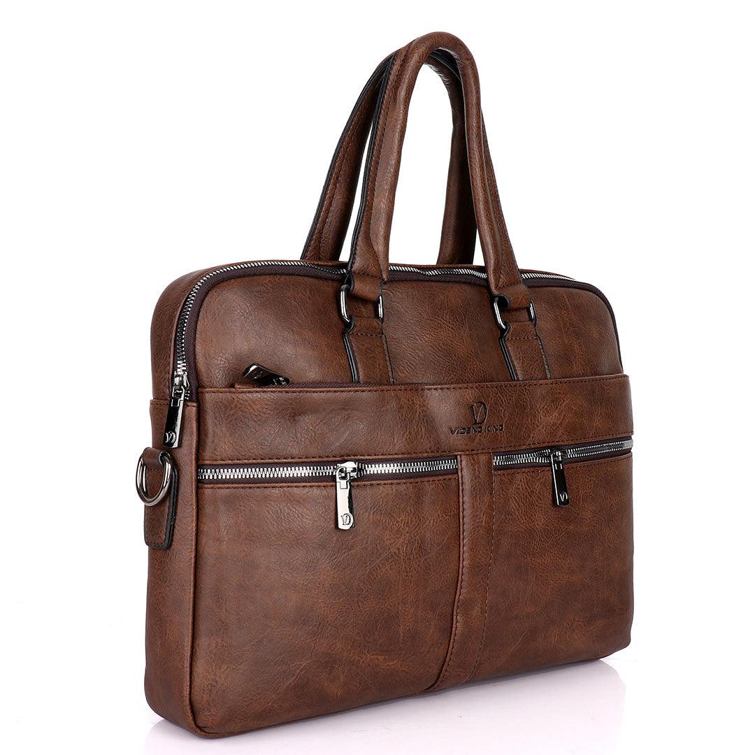Videng King 2.0 Men's Authentic Leather Laptop Bag- Brown - Obeezi.com