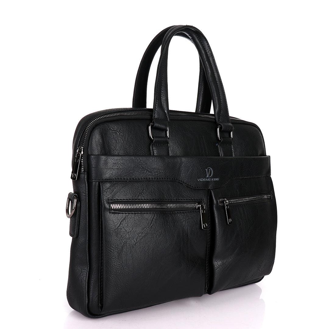 Videng King Men's Authentic Leather Laptop Bag- Black - Obeezi.com