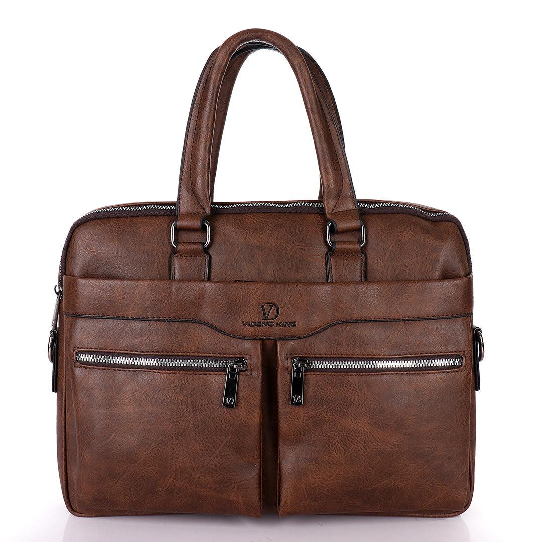 Videng King Men's Authentic Leather Laptop Bag- Brown - Obeezi.com