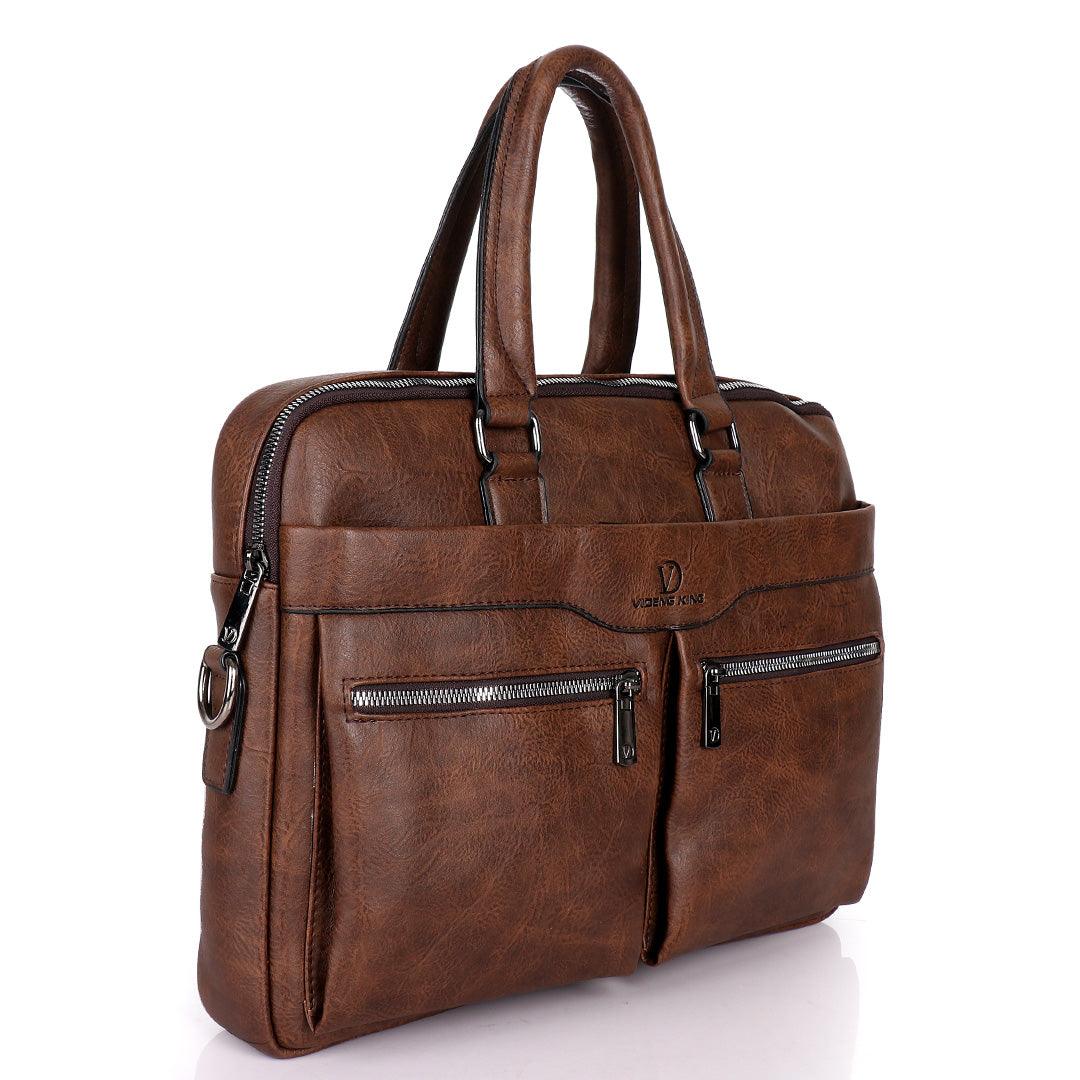 Videng King Men's Authentic Leather Laptop Bag- Brown - Obeezi.com
