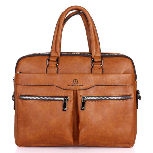 Videng King Men's Authentic Leather Laptop Bag- Tawny Brown - Obeezi.com