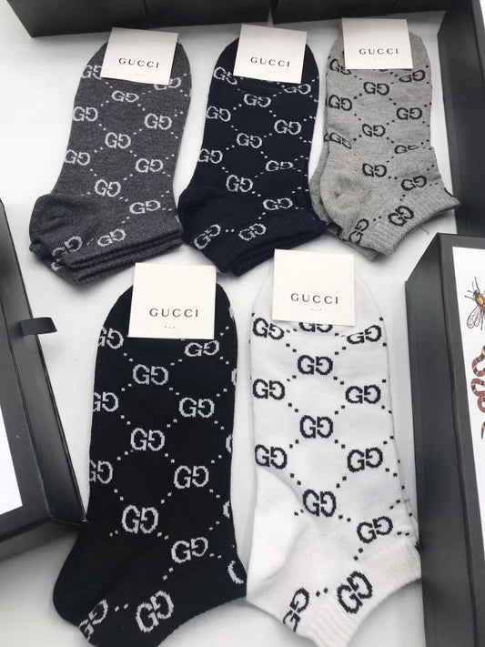 Vintage 5 in 1 Black NavyBlue White Grey and Ash Socks - Obeezi.com