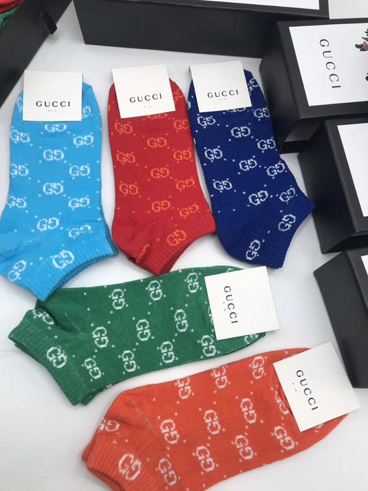 Vintage 5 in 1 Blue Orange Red and Green Socks - Obeezi.com