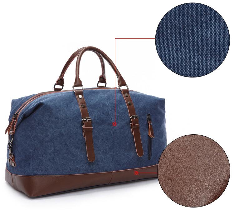Vintage Canvas Large Capacity Weekend Tote Travel Handbag-Blue - Obeezi.com