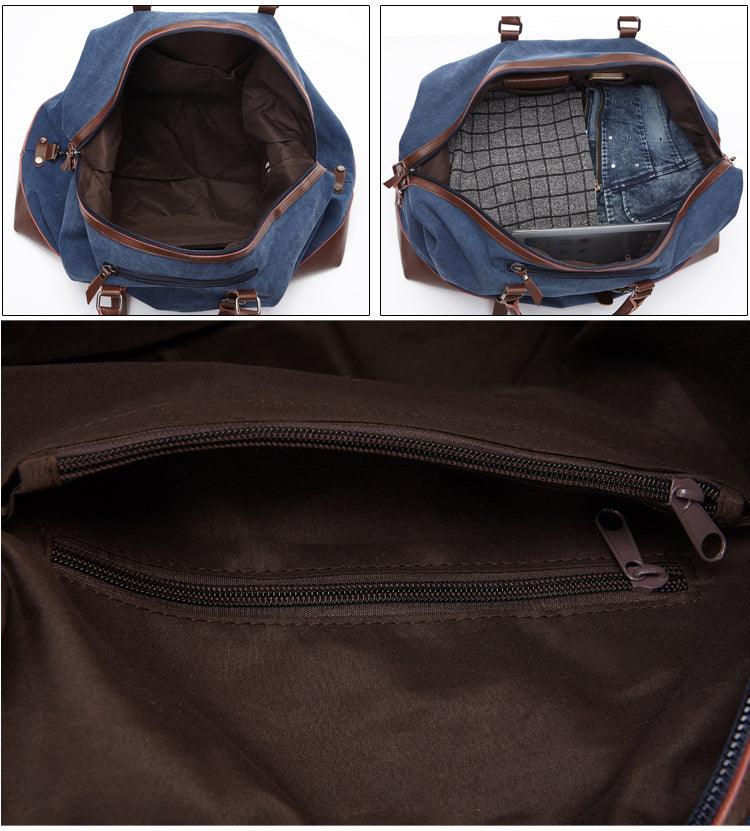 Vintage Canvas Large Capacity Weekend Tote Travel Handbag-Gray - Obeezi.com